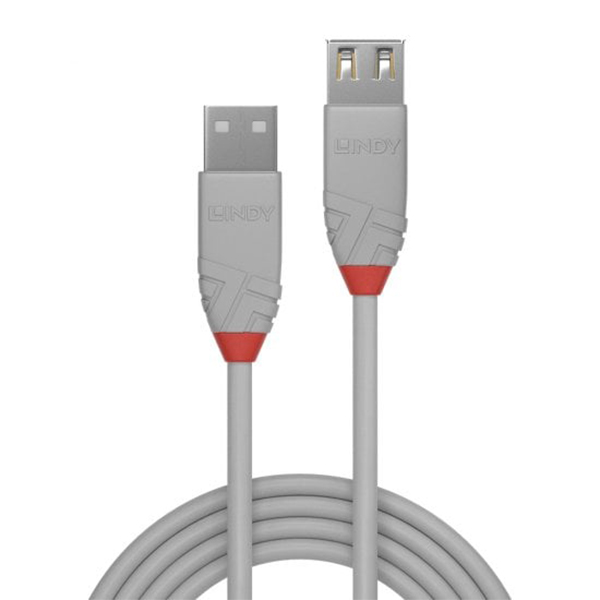 Lindy USB 2.0 Type A Extension Cable, Anthra Line, Grey